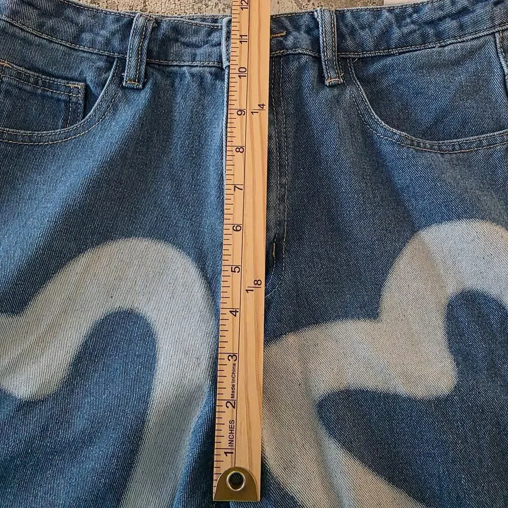 SHEIN EZwear High Waist Heart Print Wide Leg Jeans Size M - Picture 5 of 7